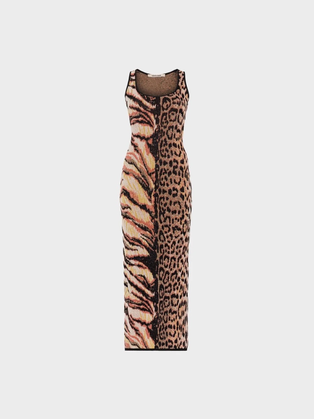 Roberto Cavalli Animal-Print Two-Tone Midi Dress NWT